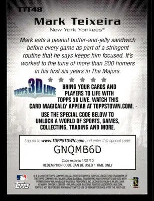 2009 Topps #TTT48 Mark Teixeira Ticket to ToppsTown Gold - Baseball Card Single