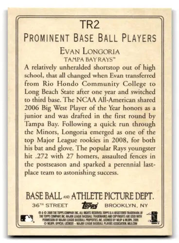 Evan Longoria baseball card back with original gloss from Topps Turkey Red TR2 collection