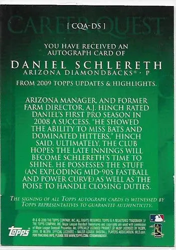 2009 Topps Update Career Quest Autographs #DS Daniel Schlereth NrMt Auto ID:5444 - Baseball Card Single
