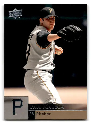 Original gloss baseball trading card of Paul Maholm in pitching motion from Upper Deck