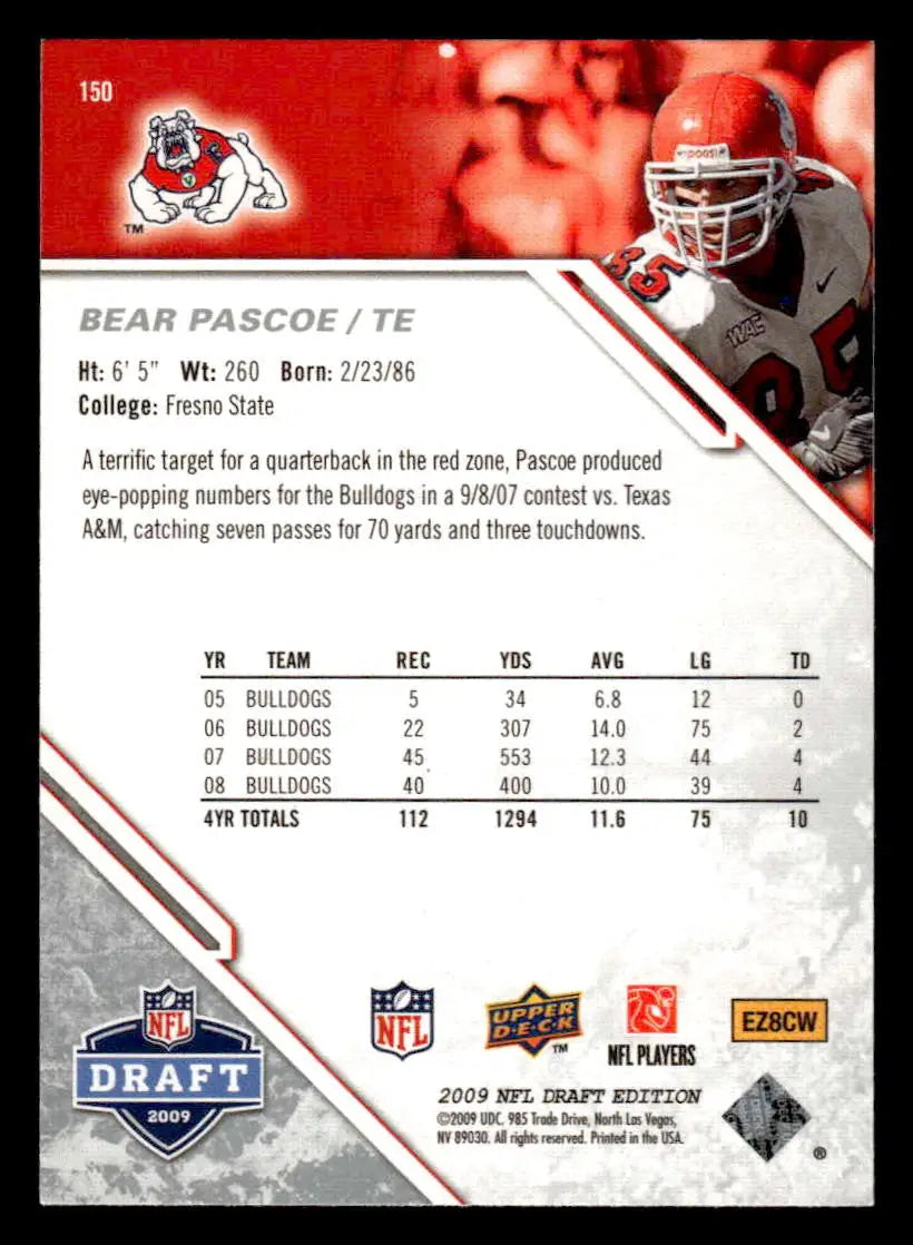 2009 Upper Deck Draft Edition #150 Bear Pascoe - Football Card Single