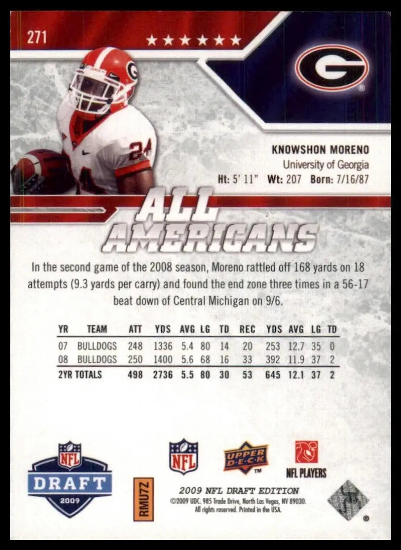 2009 Upper Deck Draft Edition Knowshon Moreno #8 Rookie All Americans Georgia - Football Card Single