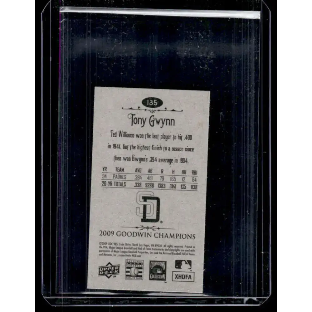 2009 Upper Deck Goodwin Champions #135 Tony Gwynn EX/NM San Diego Padres Baseball Card - Baseball Card Single