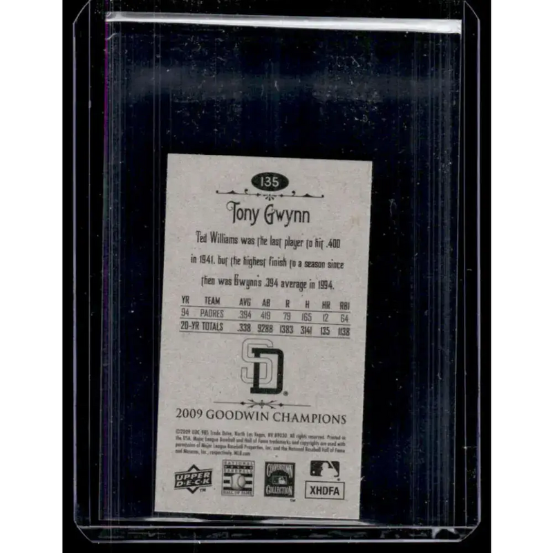 2009 Upper Deck Goodwin Champions #135 Tony Gwynn EX/NM San Diego Padres Baseball Card - Baseball Card Single