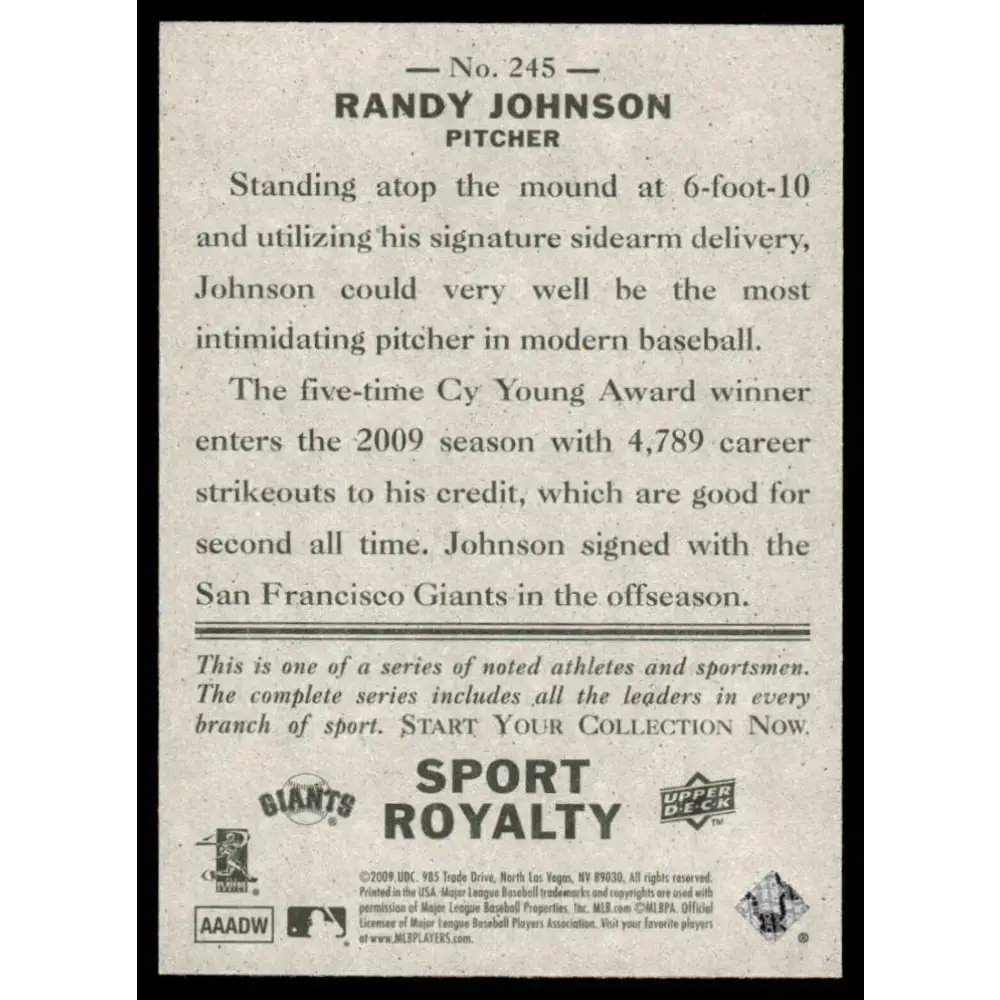 2009 Upper Deck Goudey #245 Randy Johnson EX/NM Arizona Diamondbacks Baseball Card - Baseball Card Single
