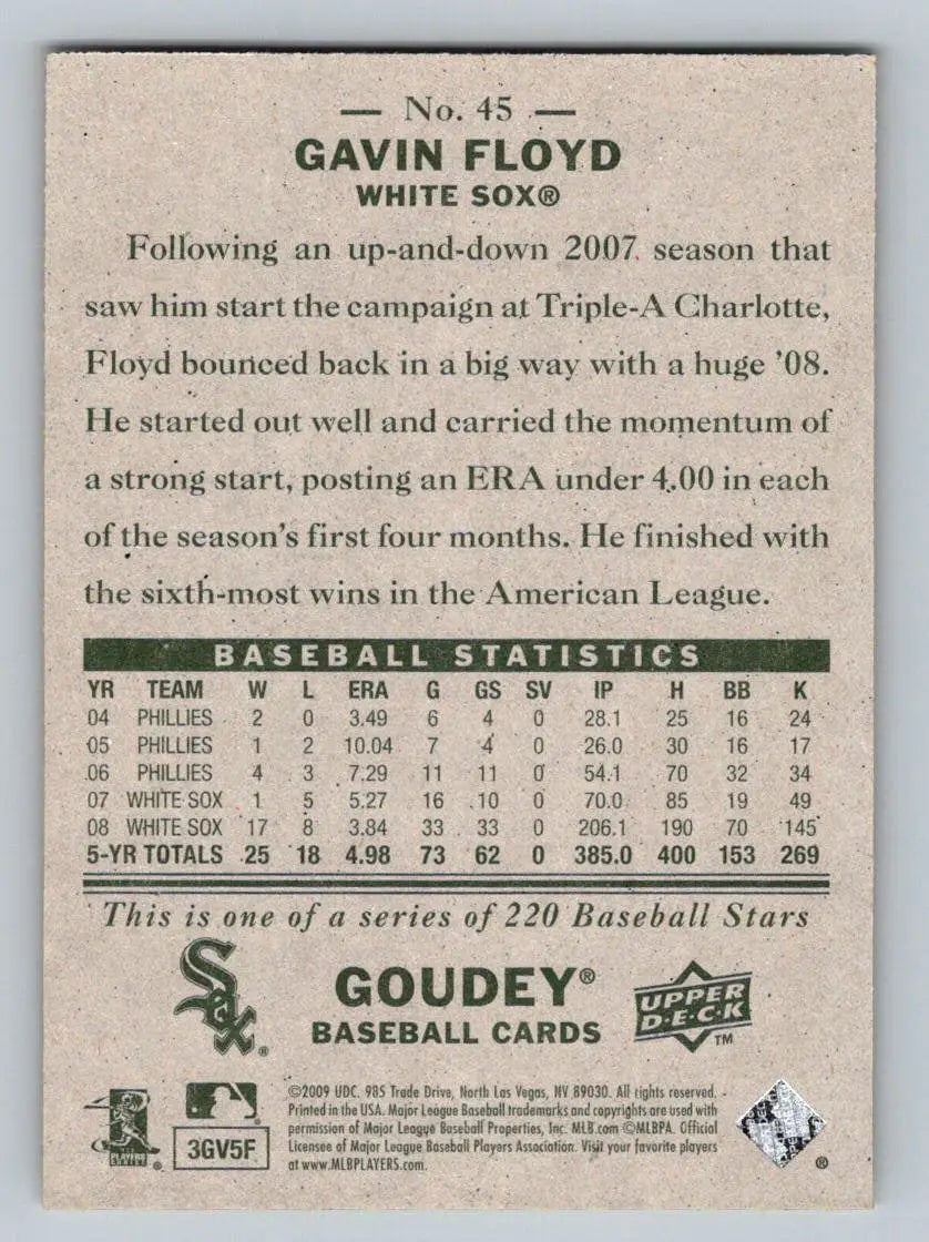 Gavin Floyd baseball card from 2009 Upper Deck Goudey #45 Chicago White Sox