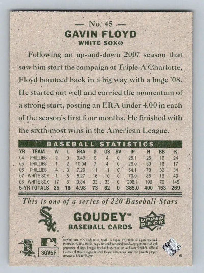 Gavin Floyd baseball card from 2009 Upper Deck Goudey #45 Chicago White Sox