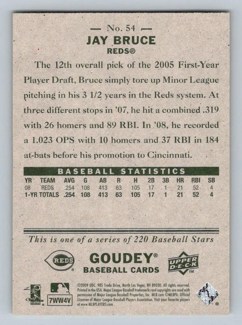 Jay Bruce baseball card from 2009 Upper Deck Goudey #54 Cincinnati Reds collectible