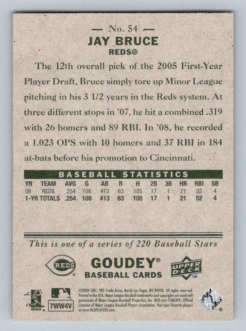 Jay Bruce baseball card from 2009 Upper Deck Goudey #54 Cincinnati Reds collectible