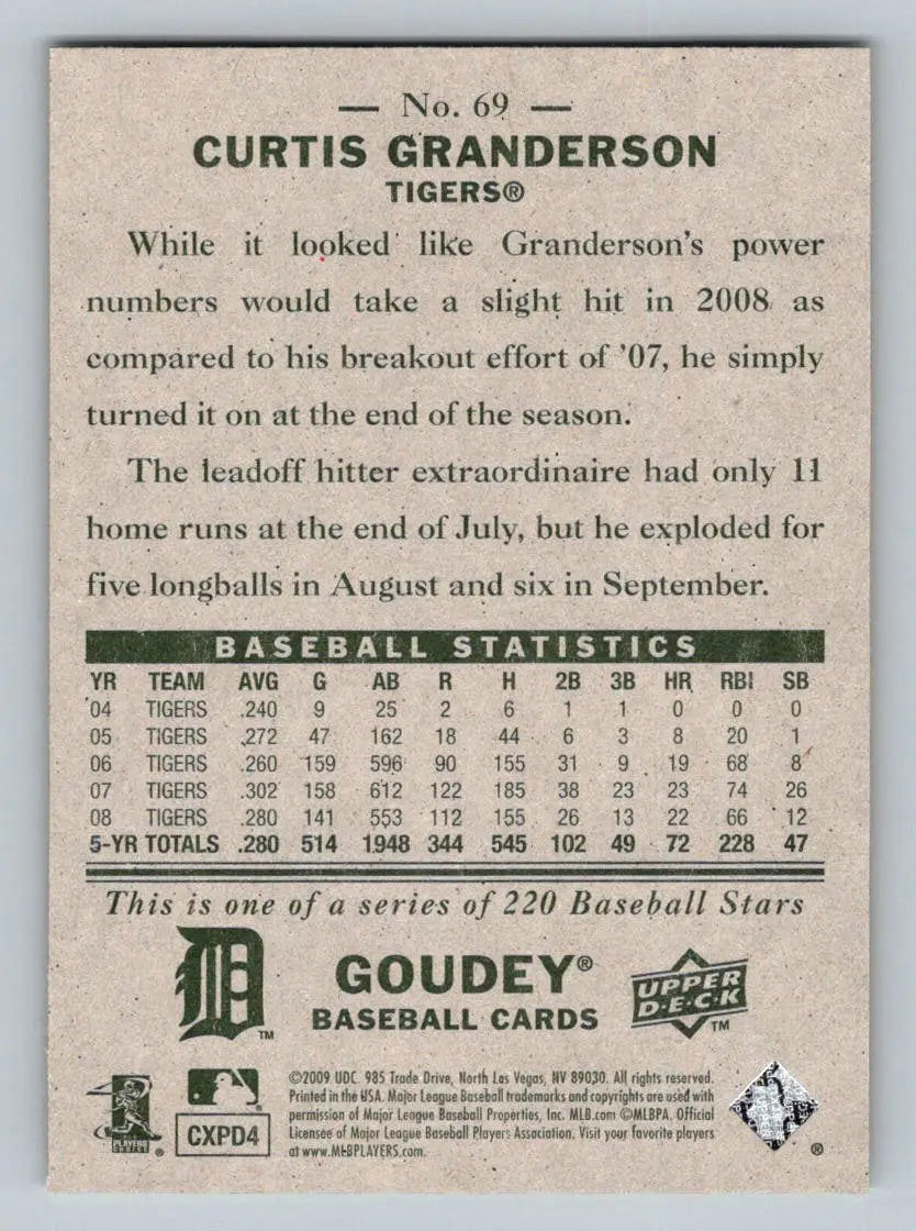 Curtis Granderson 2009 Upper Deck Goudey #69 Baseball Card Detroit Tigers