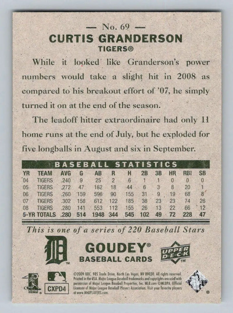 Curtis Granderson 2009 Upper Deck Goudey #69 Baseball Card Detroit Tigers