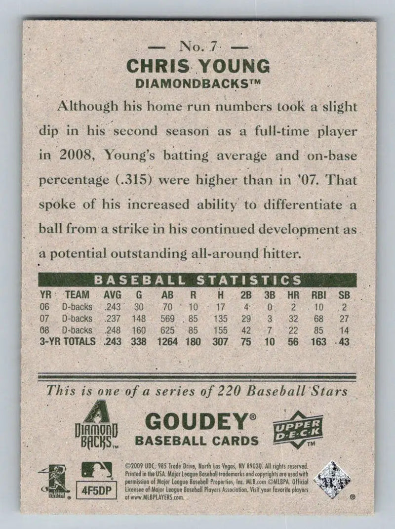 Chris Young baseball card from 2009 Upper Deck Goudey #7 Arizona Diamondbacks