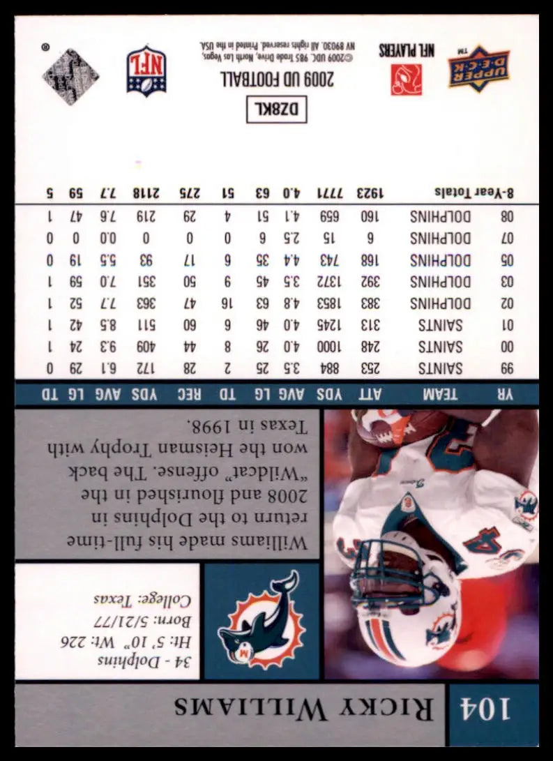 2009 Upper Deck Ricky Williams 104 Miami Dolphins NM - Football Card Single