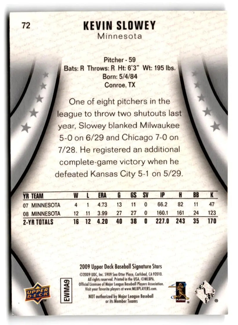 2009 Upper Deck Signature Stars #72 Kevin Slowey - Baseball Card Single