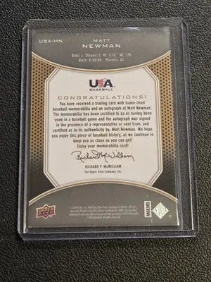 2009 Upper Deck Signature Stars Matt Newman USA Star Prospects Jersey Auto #/399 - Baseball Card Single