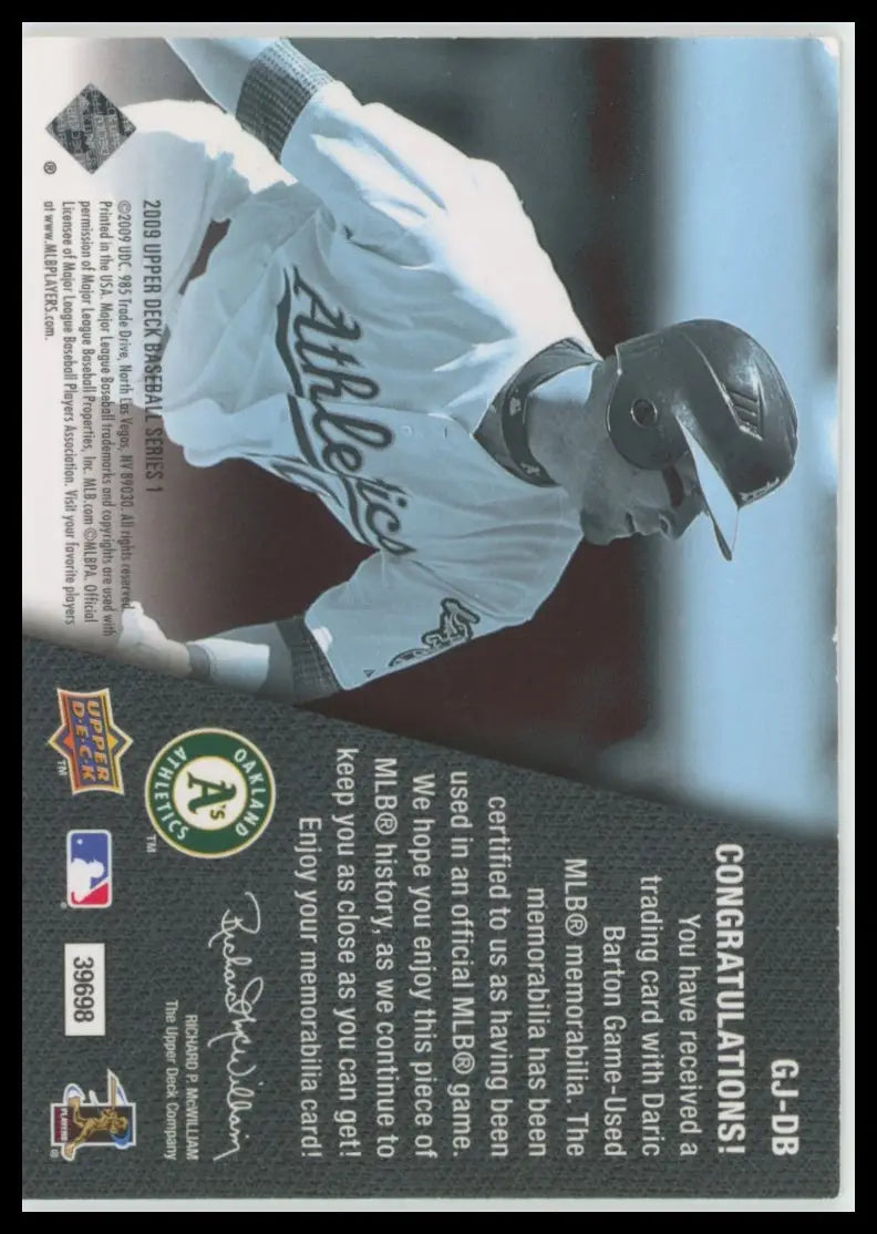 2009 Upper Deck - UD Game Jersey Daric Barton GJ-DB Oakland Athletics NM - Baseball Card Single