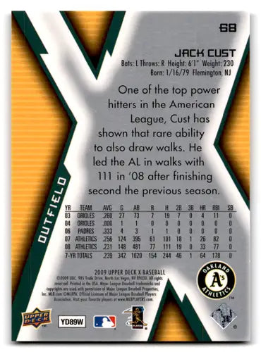 Original gloss Jack Cust baseball card from 2009 Upper Deck X Athletics series