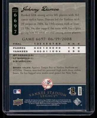 2009 Upper Deck Yankee Stadium Legacy Johnny Damon #YSL-6697 Baseball - Baseball Card Single