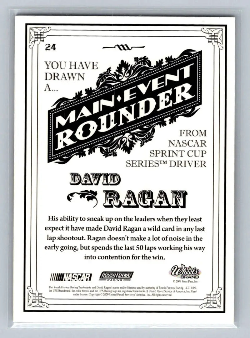 2009 Wheels Main Event #24 David Ragan Roush Fenway Racing - Racing Card Single