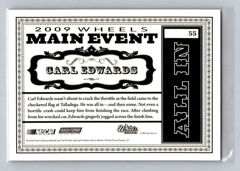 2009 Wheels Main Event #55 Carl Edwards Roush Fenway Racing - Racing Card Single