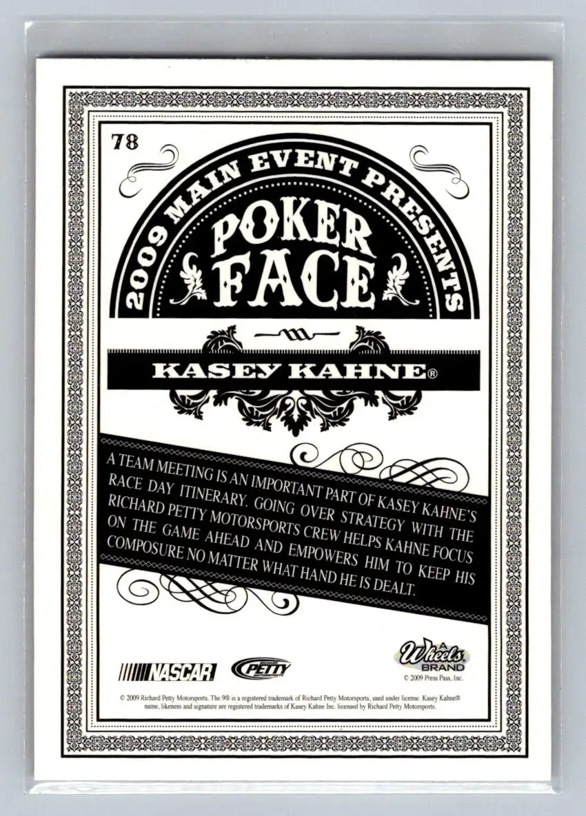 2009 Wheels Main Event #78 Kasey Kahne Richard Petty Motorsports - Racing Card Single