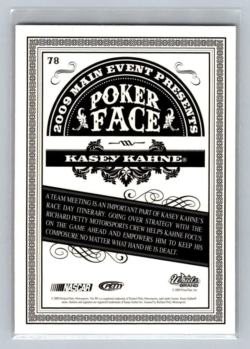 2009 Wheels Main Event #78 Kasey Kahne Richard Petty Motorsports - Racing Card Single