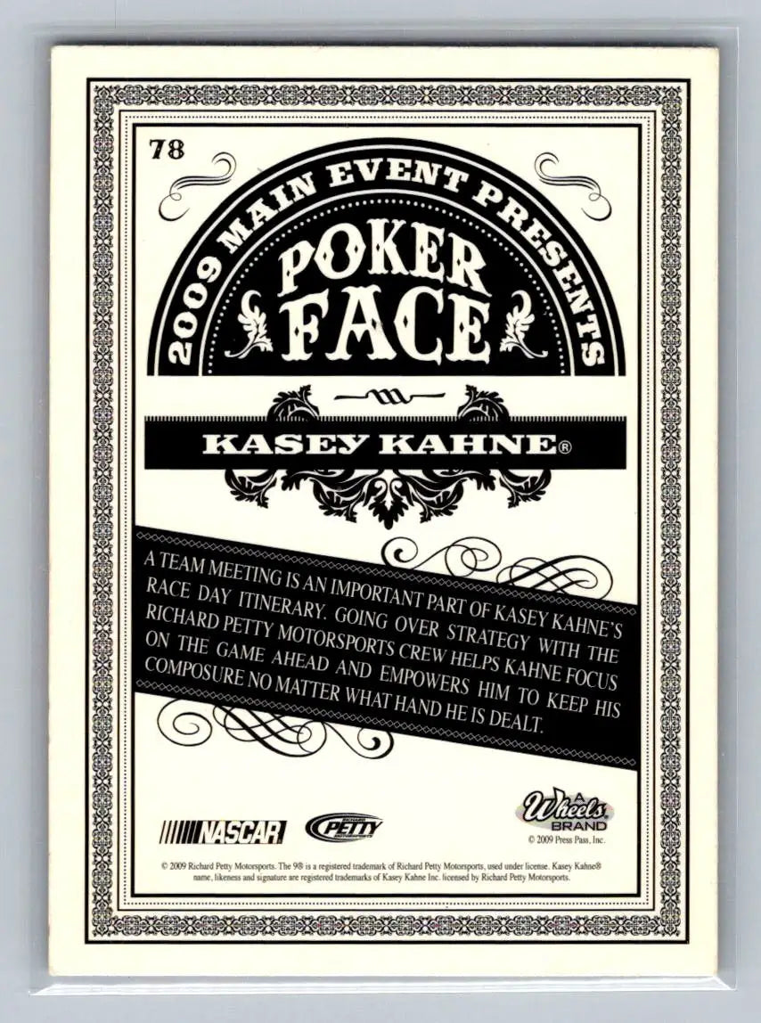 2009 Wheels Main Event #78 Kasey Kahne Richard Petty Motorsports - Racing Card Single