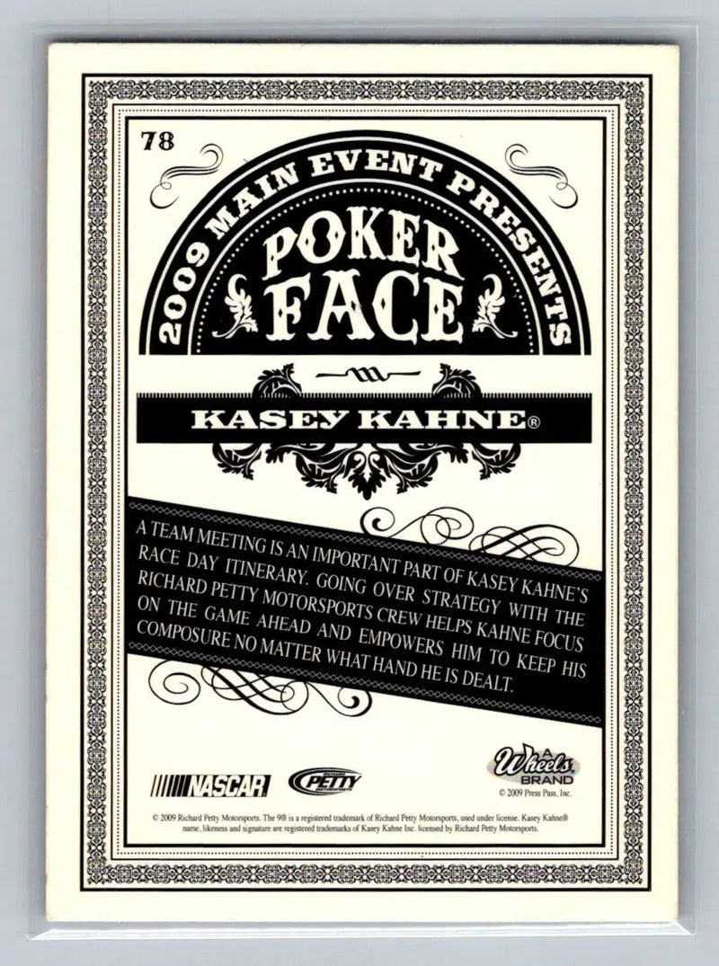 2009 Wheels Main Event #78 Kasey Kahne Richard Petty Motorsports - Racing Card Single