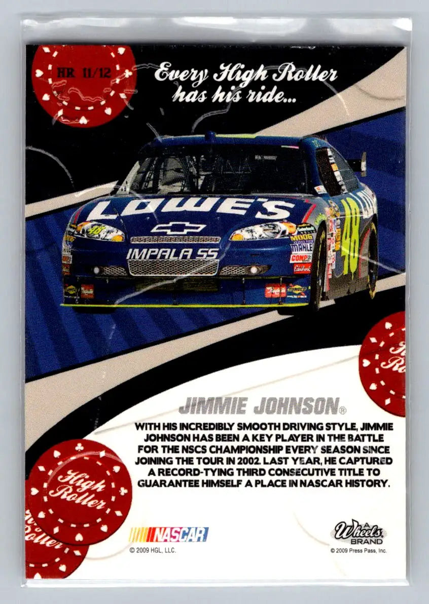 2009 Wheels Main Event #HR 11 Jimmie Johnson High Roller Hendrick Motorsports - Racing Card Single