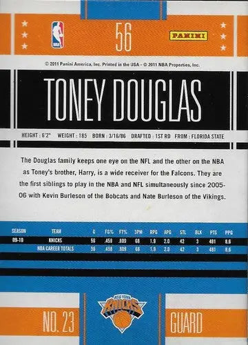 2010-11 Panini Classics Toney Douglas basketball card with original gloss in NM-MT condition