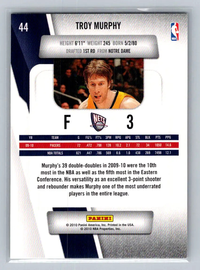 2010-11 Panini Prestige #44 Troy Murphy New Jersey Nets - Basketball Card Single