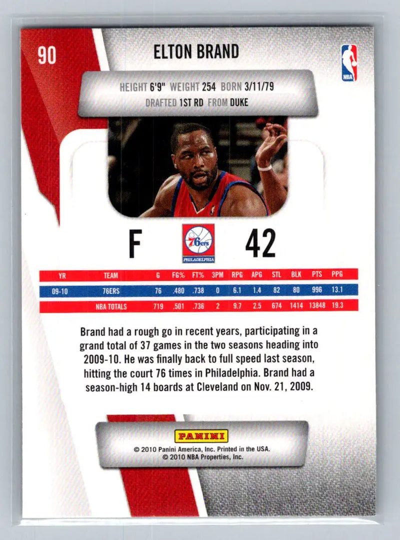 2010-11 Panini Prestige #90 Elton Brand Philadelphia 76ers - Basketball Card Single