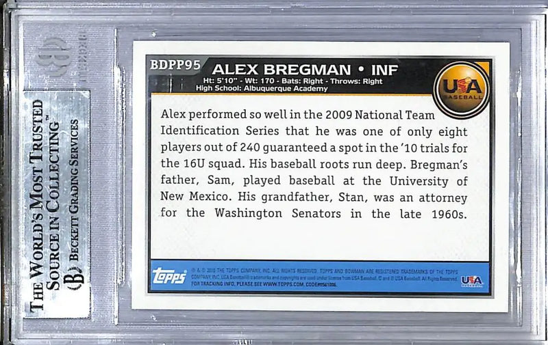 2010 Bowman Chrome Draft Prospects #BDPP95 Alex Bregman Beckett Authentic Auto - Baseball Card Single