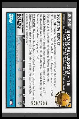 2010 Bowman Chrome Prospects Purple Refractors #BCP65 Brian Pellegrini #580/999 - Baseball Card Single