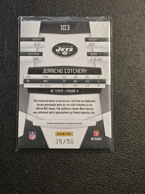 2010 Panini Certified #103 Jerricho Cotchery Mirror Gold Materials #/50 - Football Card Single