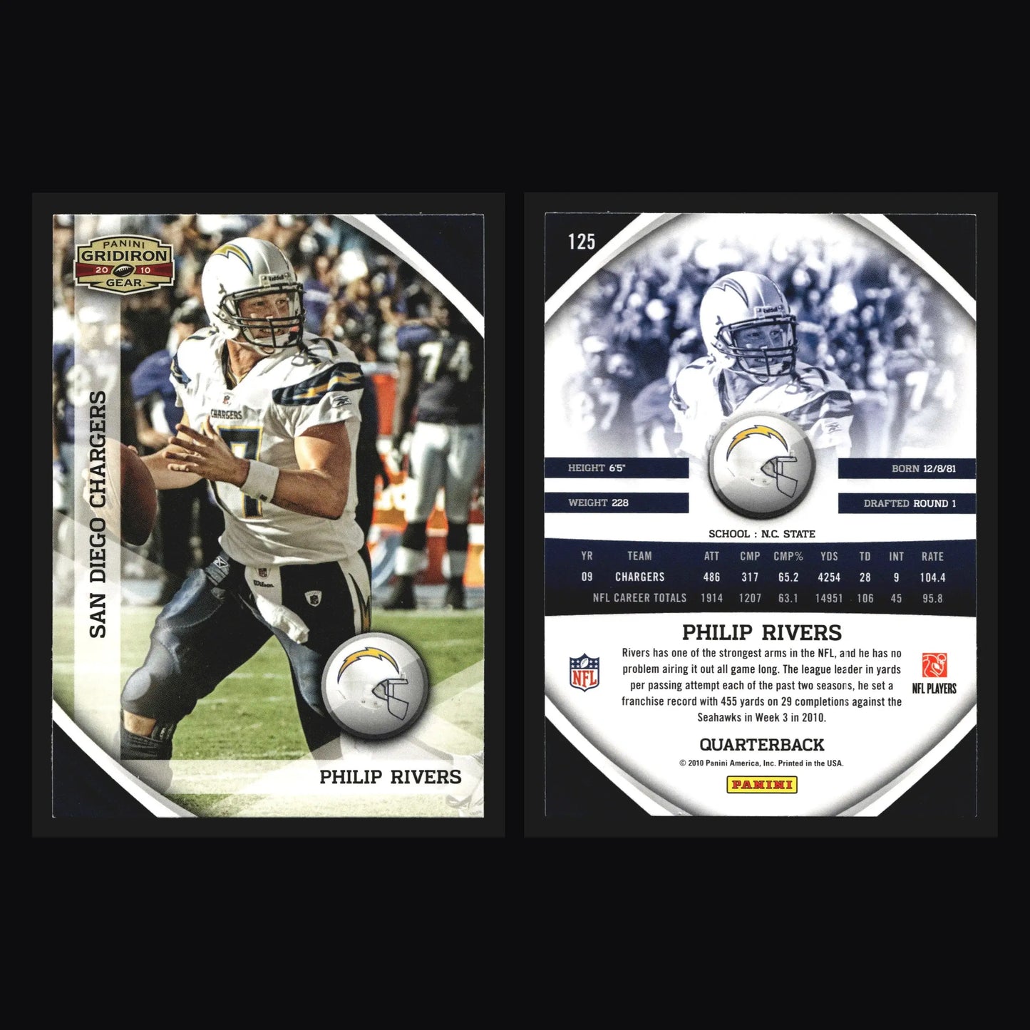 2010 Panini Gridiron Gear #125 Philip Rivers San Diego Chargers - Football Card Single