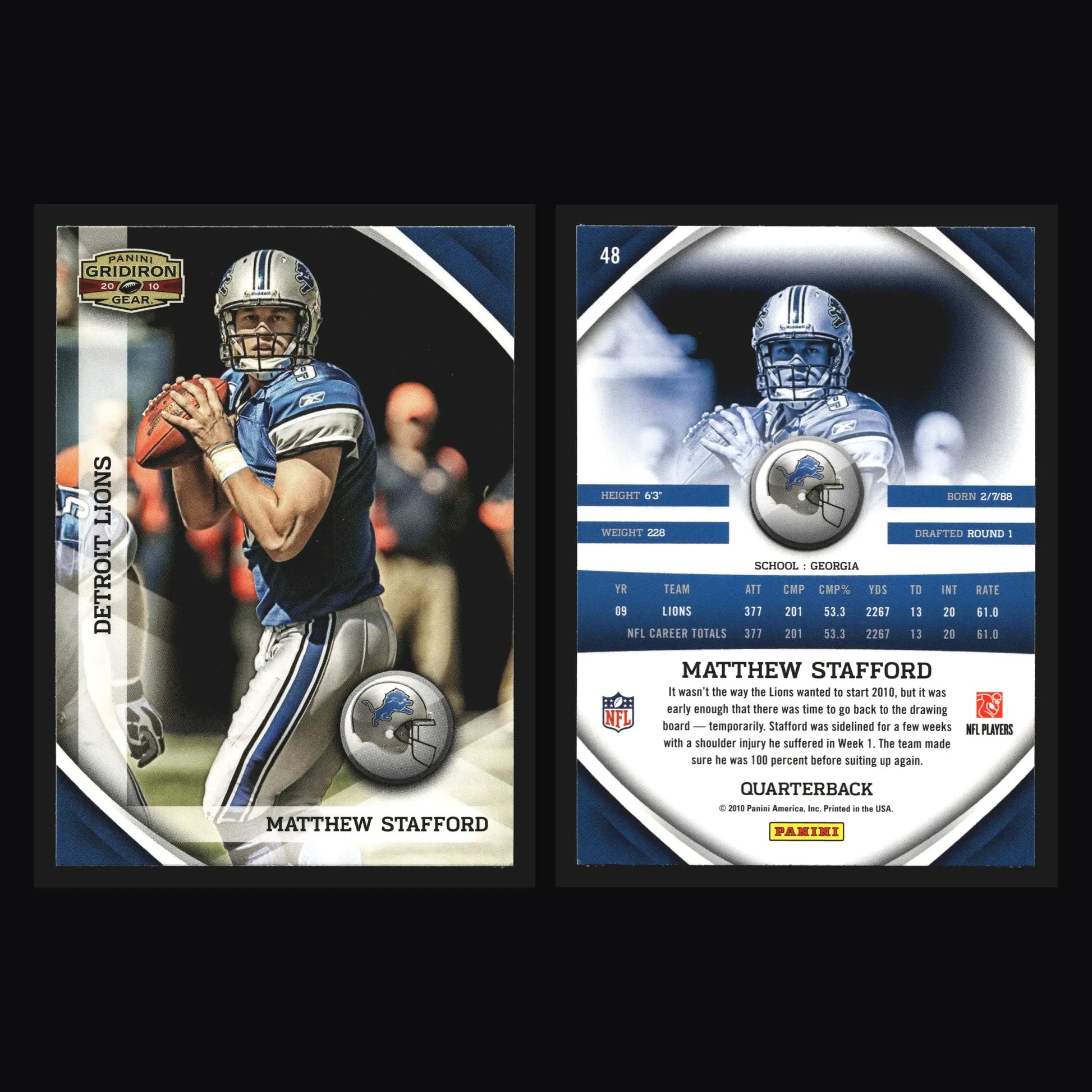 2010 Panini Gridiron Gear #48 Matthew Stafford Detroit Lions - Football Card Single