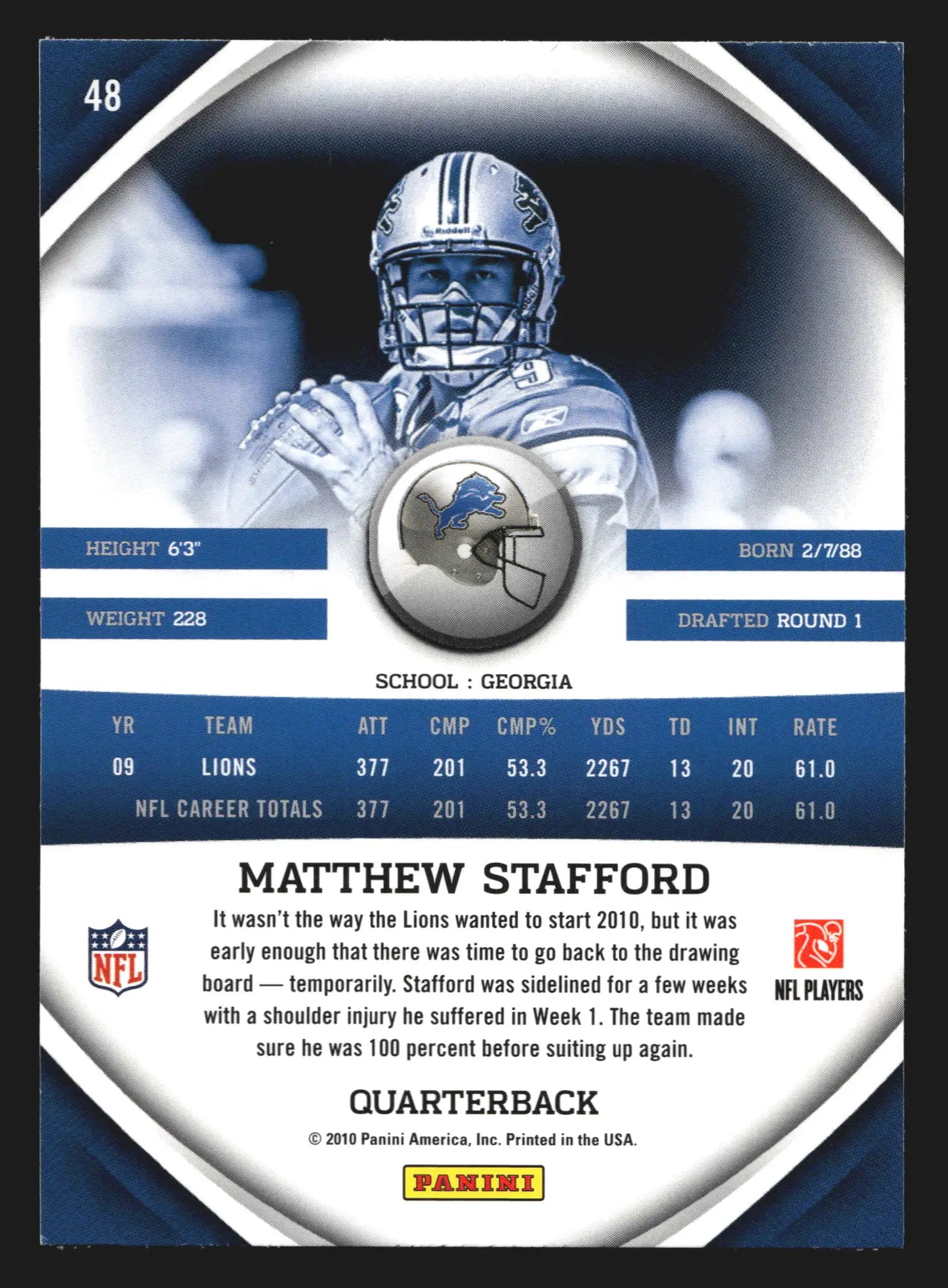 2010 Panini Gridiron Gear #48 Matthew Stafford Detroit Lions - Football Card Single