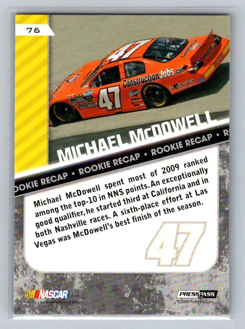 2010 Press Pass #76 Michael McDowell Gold JTG Daugherty Racing - Racing Card Single