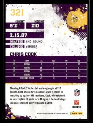 2010 Score Chris Cook #321 RC Minnesota Vikings - Football Card Single