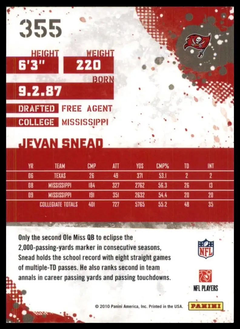 2010 Score Jevan Snead Rookie Tampa Bay Buccaneers Football Card NFL Sports - Football Card Single