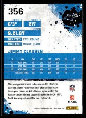 2010 Score Jimmy Clausen #356 RC Carolina Panthers - Football Card Single