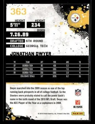 2010 Score Jonathan Dwyer #363 RC Pittsburgh Steelers - Football Card Single