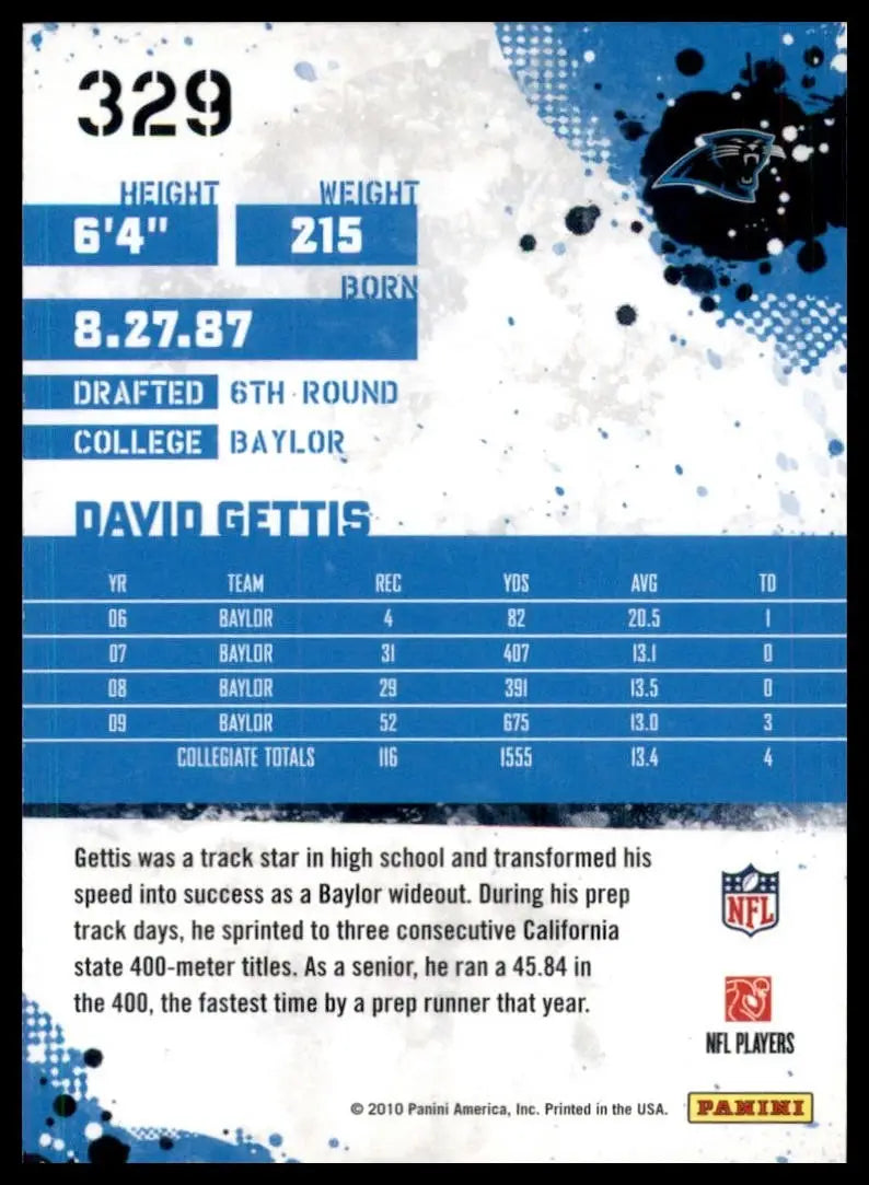 2010 Score Rookie David Gettis #329 Carolina Panthers Football Card NFL Sports - Football Card Single