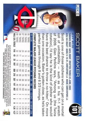 Original gloss Scott Baker baseball card from 2010 Topps #101 Scott Baker NM-MT Twins