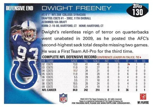 2010 Topps #130 Dwight Freeney NM-MT Colts ID:81324 - Football Card Single