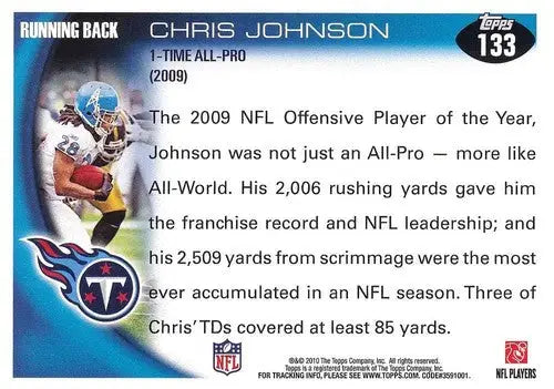 2010 Topps #133 Chris Johnson NM-MT Titans AP ID:81325 - Football Card Single