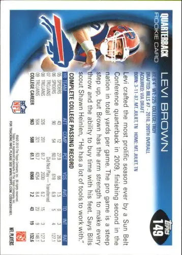 Original gloss Levi Brown rookie card 2010 Topps #149 Levi Brown NM-MT RC Bills