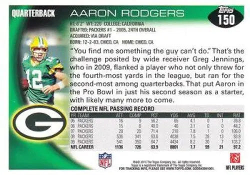 2010 Topps #150 Aaron Rodgers NM-MT Packers ID:81329 - Football Card Single