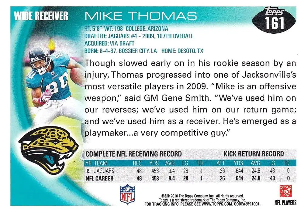2010 Topps #161 Mike Thomas NM-MT Jaguars ID:81331 - Football Card Single
